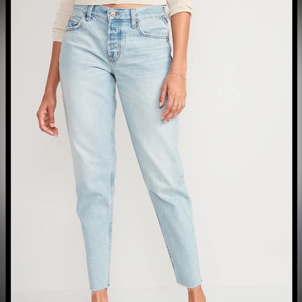 Old Navy High-Waisted Button-Fly Slouchy Taper Cut-Off Non-Stretch Ankle Jeans